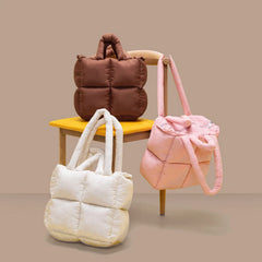 Large Quilted Nylon Tote Handbag Shoulder Bag
