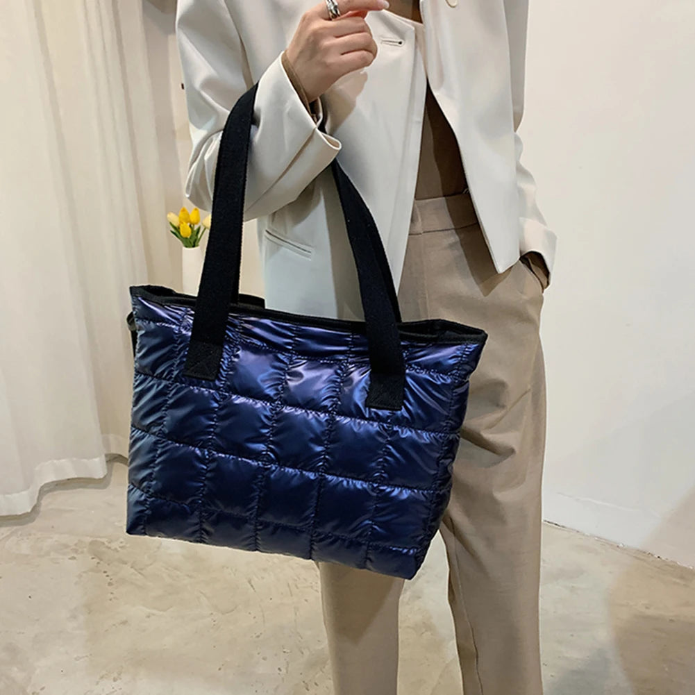 Quilted Women Shoulder Bag Large Tote Padded Handbags Winter Purse