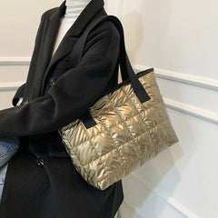 Quilted Women Shoulder Bag Large Tote Padded Handbags Winter Purse