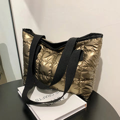 Quilted Women Shoulder Bag Large Tote Padded Handbags Winter Purse