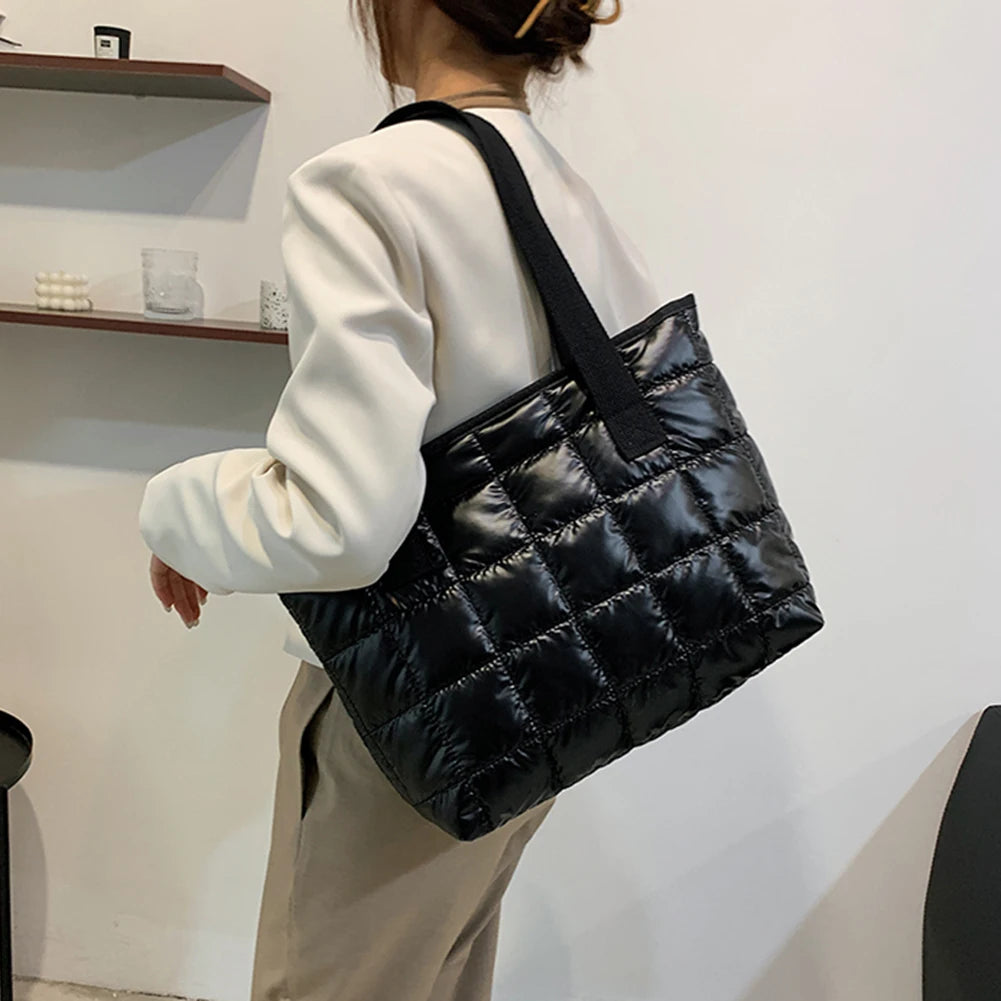 Quilted Women Shoulder Bag Large Tote Padded Handbags Winter Purse