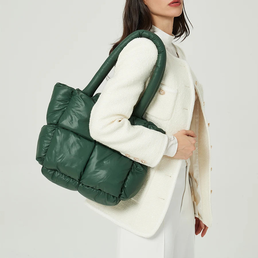 Large Tote Padded Handbags Women Nylon Down Crossbody Bag