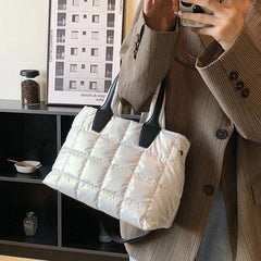 Large Tote Padded Handbags Women Nylon Soft Padded Winter Purse Quilted Lattice