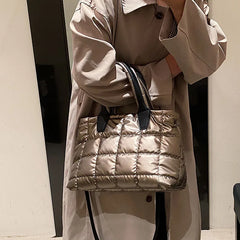 Large Tote Padded Handbags Women Nylon Soft Padded Winter Purse Quilted Lattice