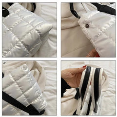 Large Tote Padded Handbags Women Nylon Soft Padded Winter Purse Quilted Lattice