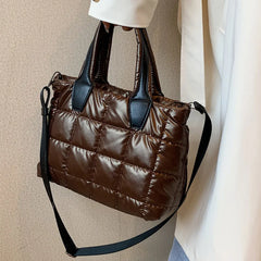 Large Tote Padded Handbags Women Nylon Soft Padded Winter Purse Quilted Lattice