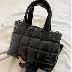 Large Tote Padded Handbags Women Nylon Soft Padded Winter Purse Quilted Lattice