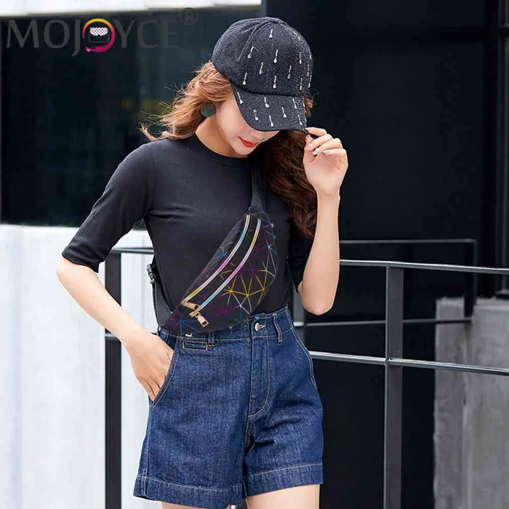 Geometric Pattern PU Leather Fanny Chest Pack Women