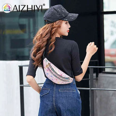 Fanny Chest Pack Geometric Pattern PU Leather Waist Belt Pouch Crossbody Bag