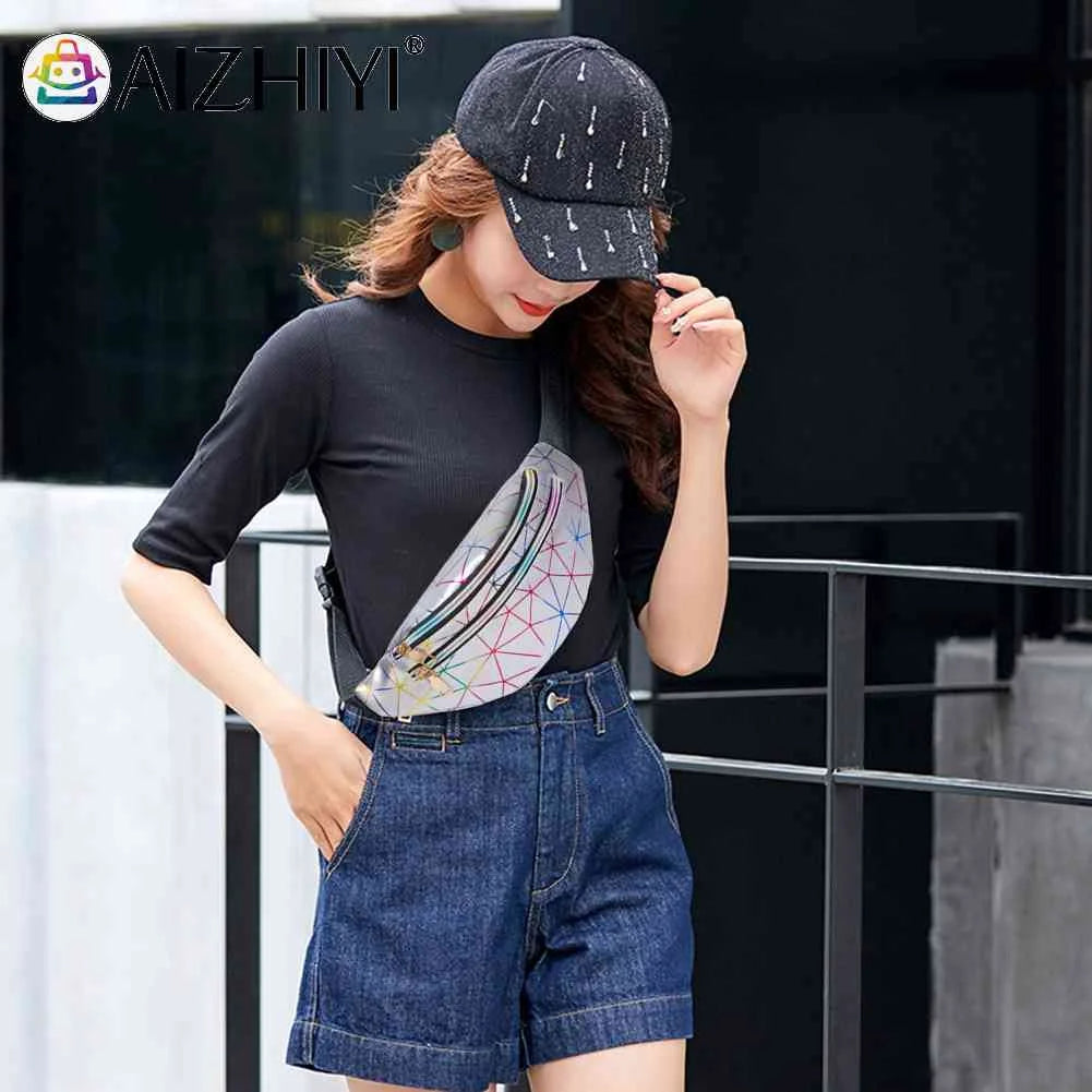 Fanny Chest Pack Geometric Pattern PU Leather Waist Belt Pouch Crossbody Bag