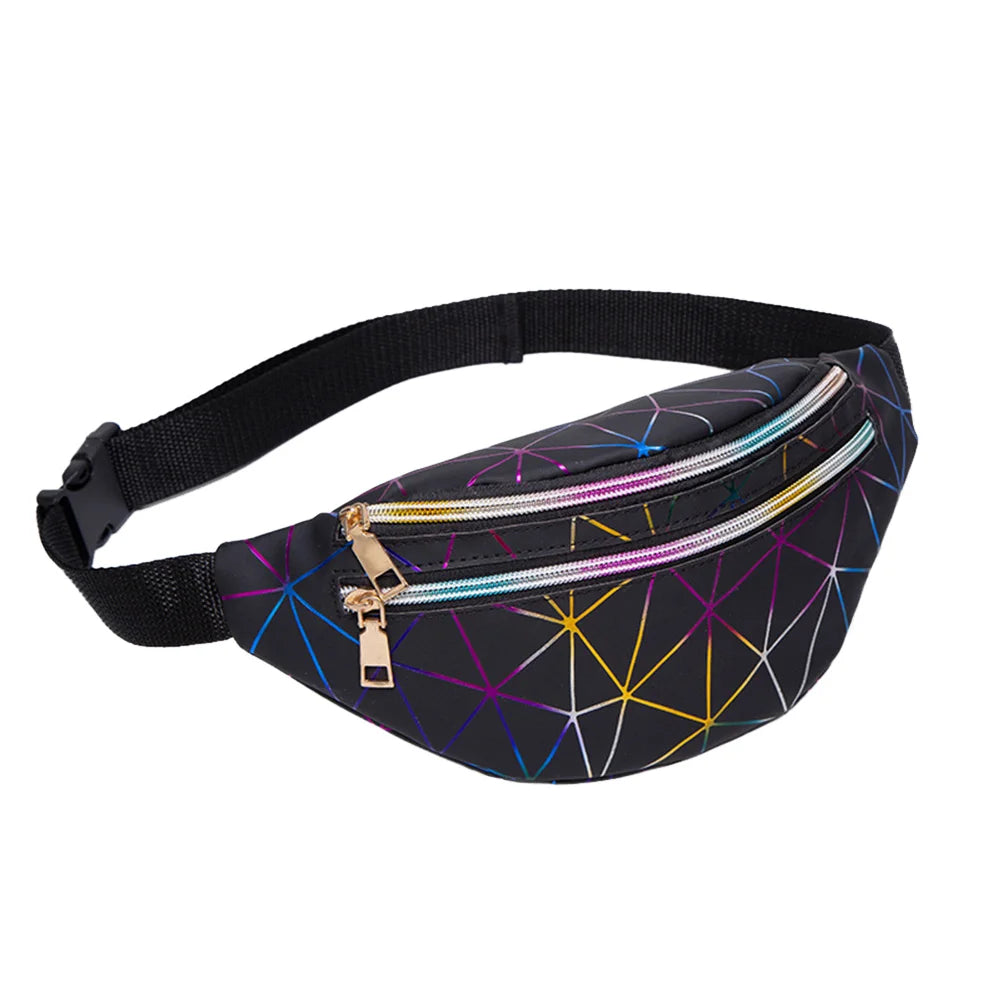 Geometric Pattern PU Leather Fanny Chest Pack Women