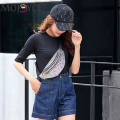 Geometric Pattern PU Leather Fanny Chest Pack Women
