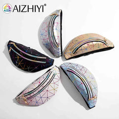 Fanny Chest Pack Geometric Pattern PU Leather Waist Belt Pouch Crossbody Bag