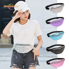 Women's Laser Fanny Waist Bag PU Leather Casual Chest Phone Pouch