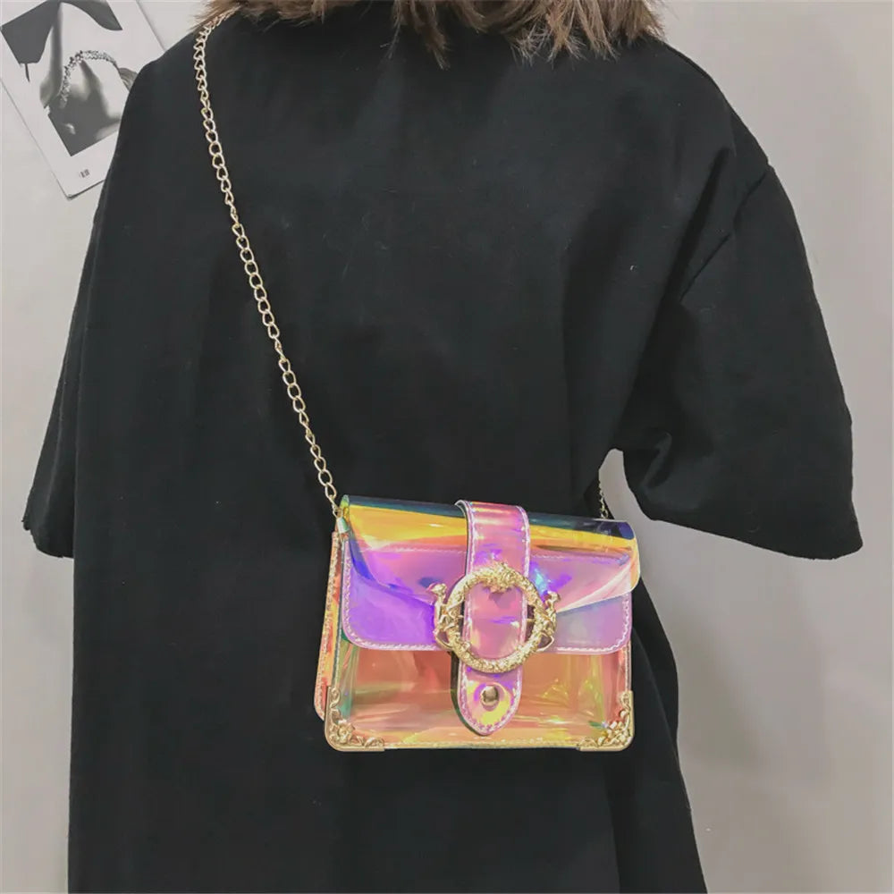 Laser Transparent PVC Jelly Shoulder Bag Beach Crossbody Chain Tote