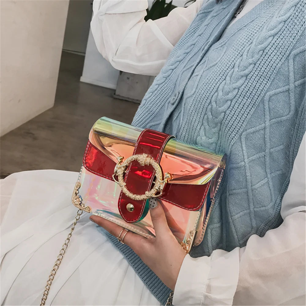 Laser Transparent PVC Jelly Shoulder Bag Beach Crossbody Chain Tote