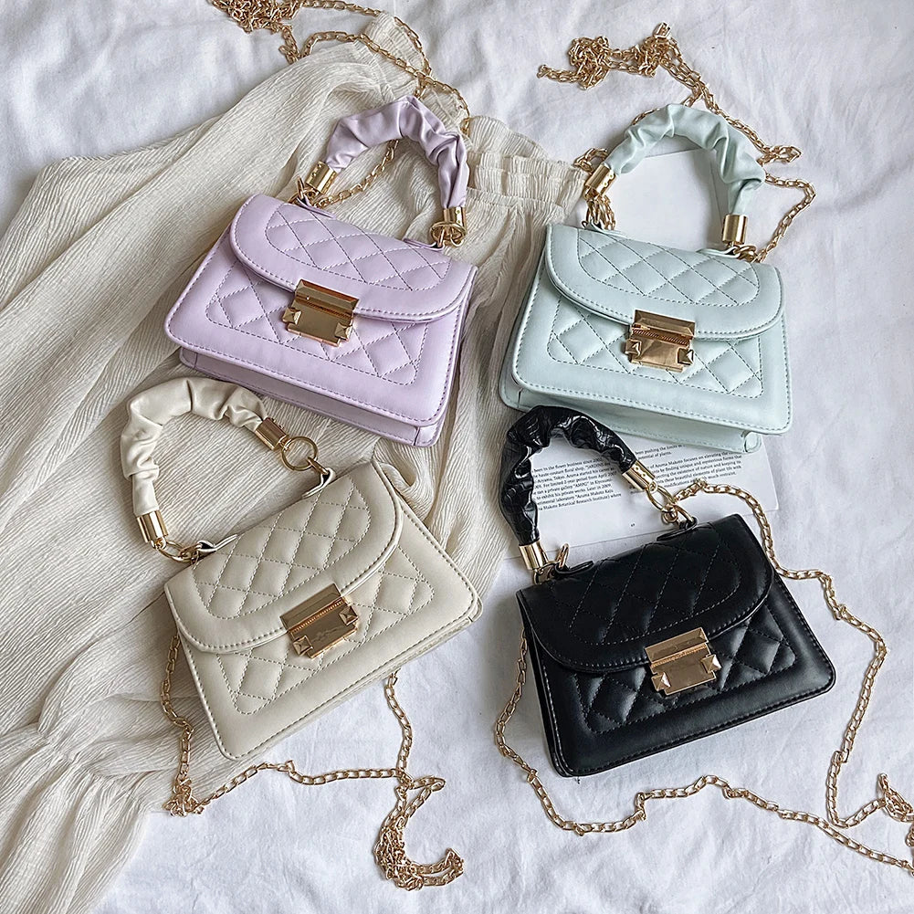 Lattice Pattern Shoulder Bags Retro Chain Small Crossbody Handbags