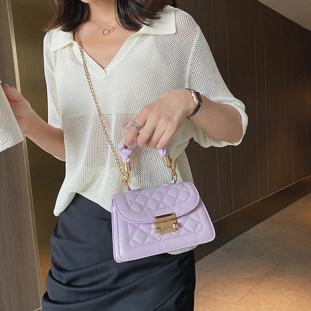 Lattice Pattern Shoulder Bags Retro Chain Small Crossbody Handbags