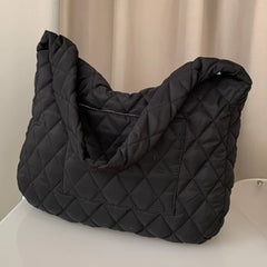 Lattice Pattern Shoulder Bags Space Cotton Handbags Women Large Capacity Tote Ba