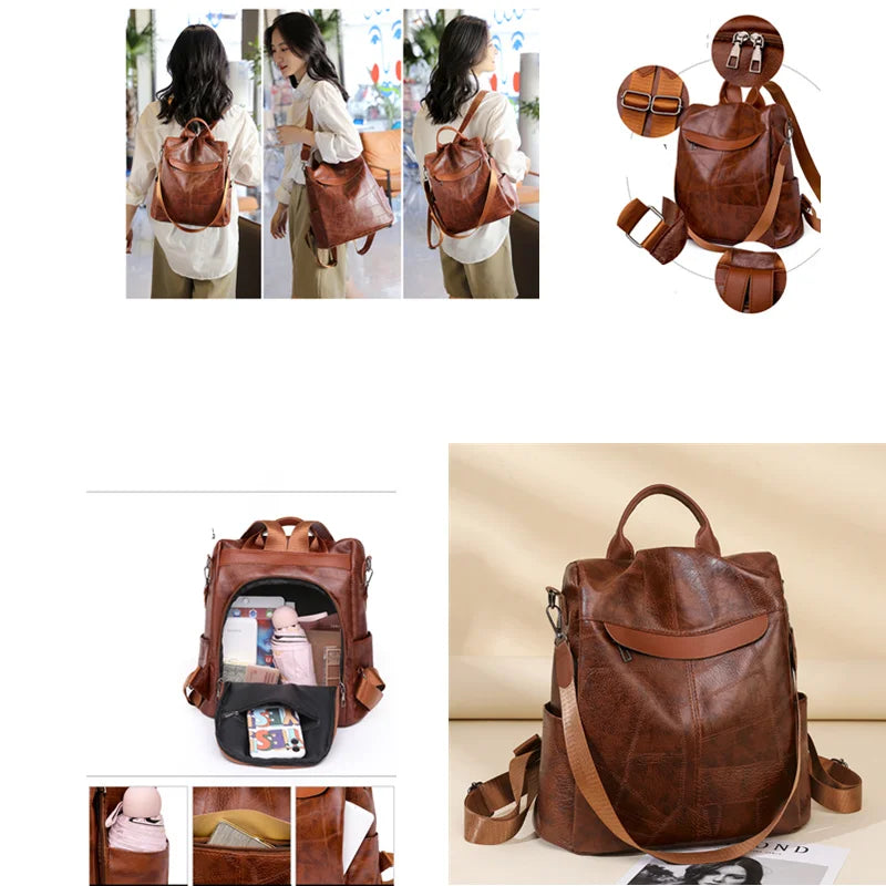 Leather Travel Backpack Anti Theft Rucksack