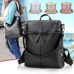 Waterproof PU Leather Backpack Women Zipper Casual Shoulder Bag