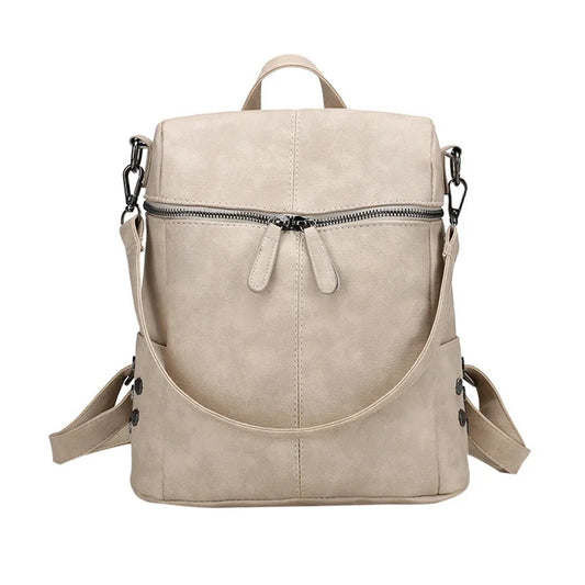 Waterproof PU Leather Backpack Women Zipper Casual Shoulder Bag