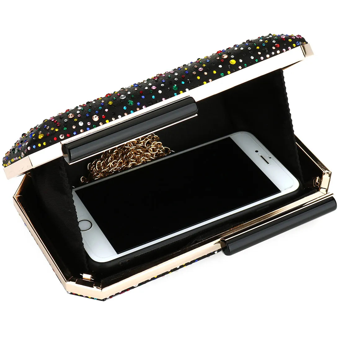 Leather Box Bag Evening Clutches Crossbody Rhinestone Party Purse Women