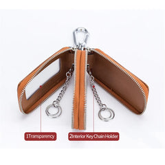 Leather Car Keys Bag Double Pocket Zipper Mini Wallet Key Holder