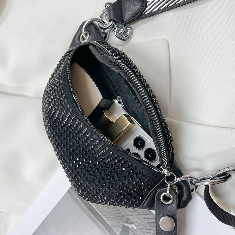 Leather Female Belt Bag Ladies Diamond Fanny pack Hip pack Woman Shoulder Crossb