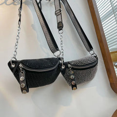 Leather Female Belt Bag Ladies Diamond Fanny pack Hip pack Woman Shoulder Crossb