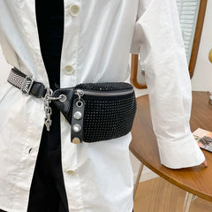 Leather Female Belt Bag Ladies Diamond Fanny pack Hip pack Woman Shoulder Crossb