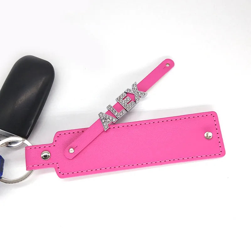 Leather Personalized Rhinestone Name Keychain Keyring