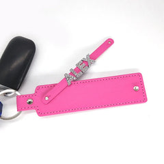 Leather Personalized Rhinestone Name Keychain Keyring