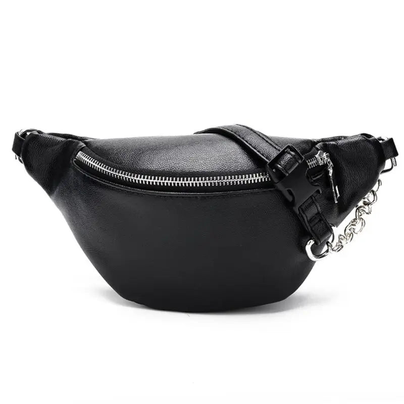 Leather Fanny Pack Chest Bag with Metal Chain