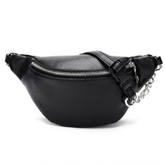 Leather Fanny Pack Chest Bag with Metal Chain
