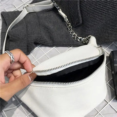 Leather Fanny Pack Chest Bag with Metal Chain