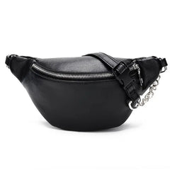 Leather Fanny Pack Chest Bag with Metal Chain