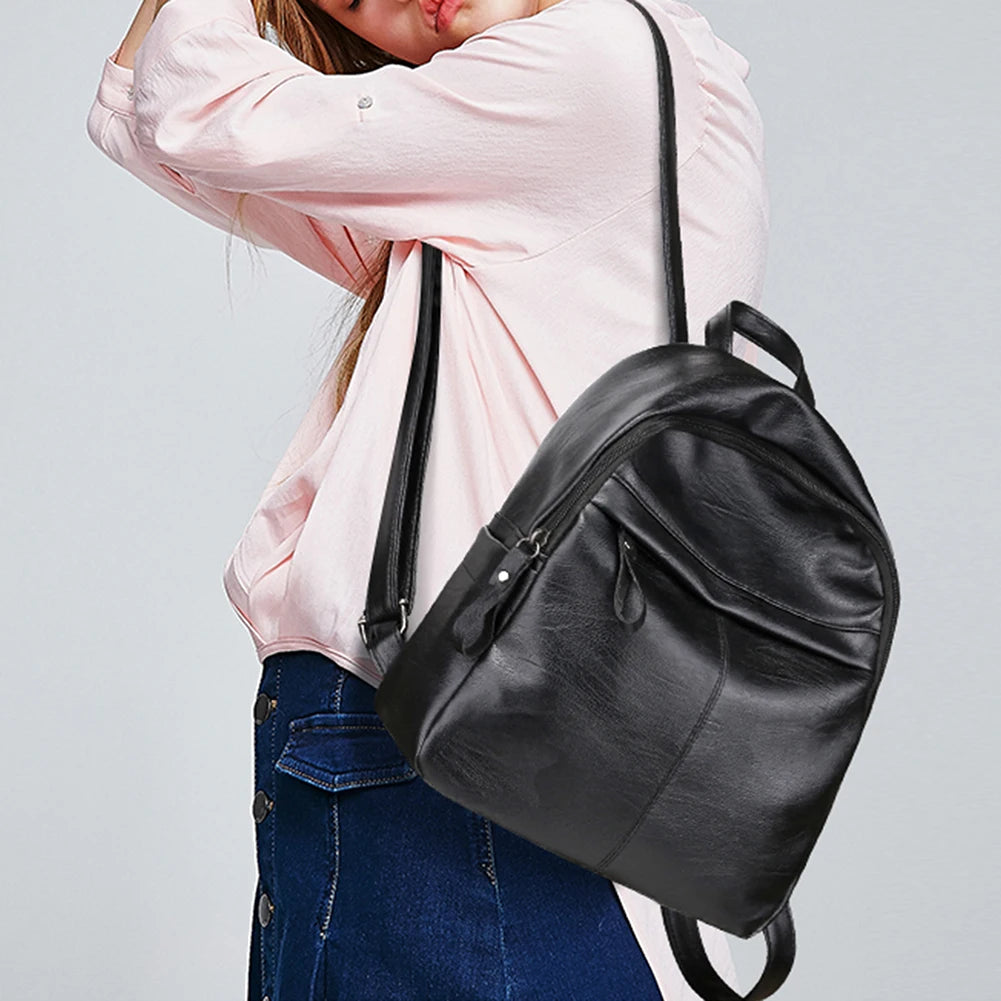 Leather Women Backpack Shoulder Bag for Teenager Girls Student