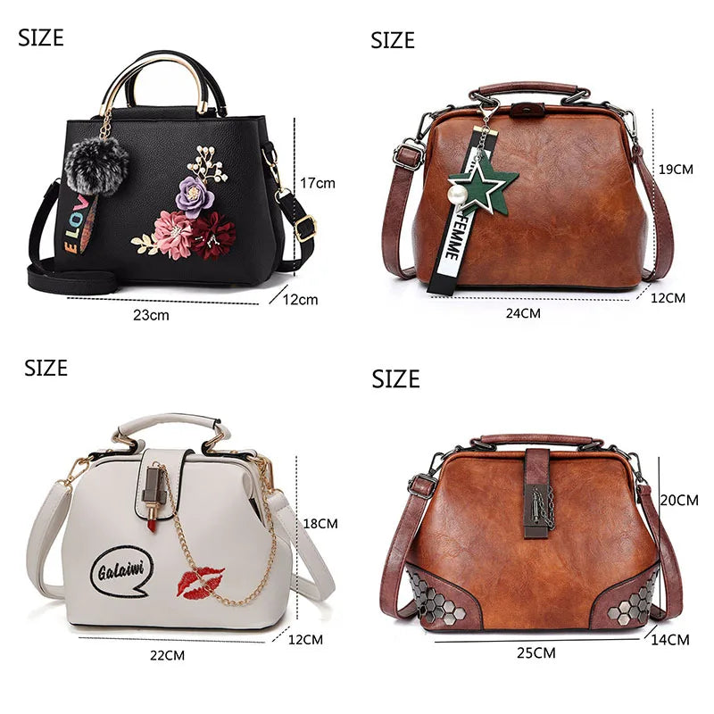 Leather Women's Shoulder Bags Casual Wild Retro Embroidery Handbag