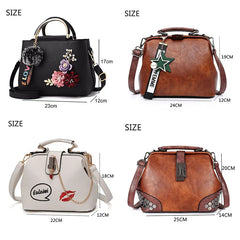 Leather Women's Shoulder Bags Casual Wild Retro Embroidery Handbag