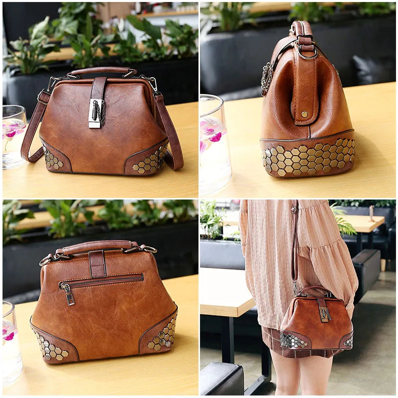 Leather Women's Shoulder Bags Casual Wild Retro Embroidery Handbag