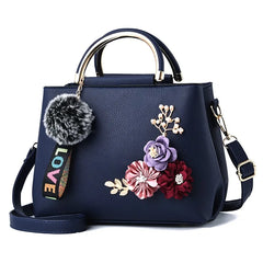Leather Women's Shoulder Bags Casual Wild Retro Embroidery Handbag
