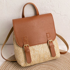 Retro Weave Handbag Mini Straw Bags Women Rattan Woven Backpack
