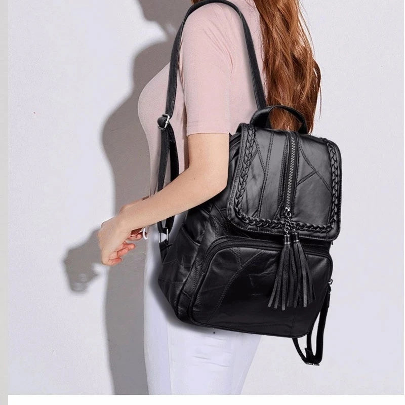 Leisure Women's Backpack Travel Soft PU Leather Handbag Shoulder Bag