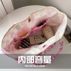 Leopard Canvas Tote Bag Large Capacity Shopping Bag Women Shoulder Bag
