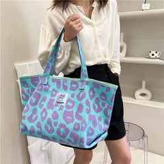Leopard Canvas Tote Bag Large Capacity Shopping Bag Women Shoulder Bag