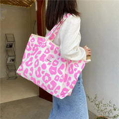 Leopard Canvas Tote Bag Large Capacity Shopping Bag Women Shoulder Bag