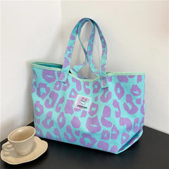 Leopard Canvas Tote Bag Large Capacity Shopping Bag Women Shoulder Bag