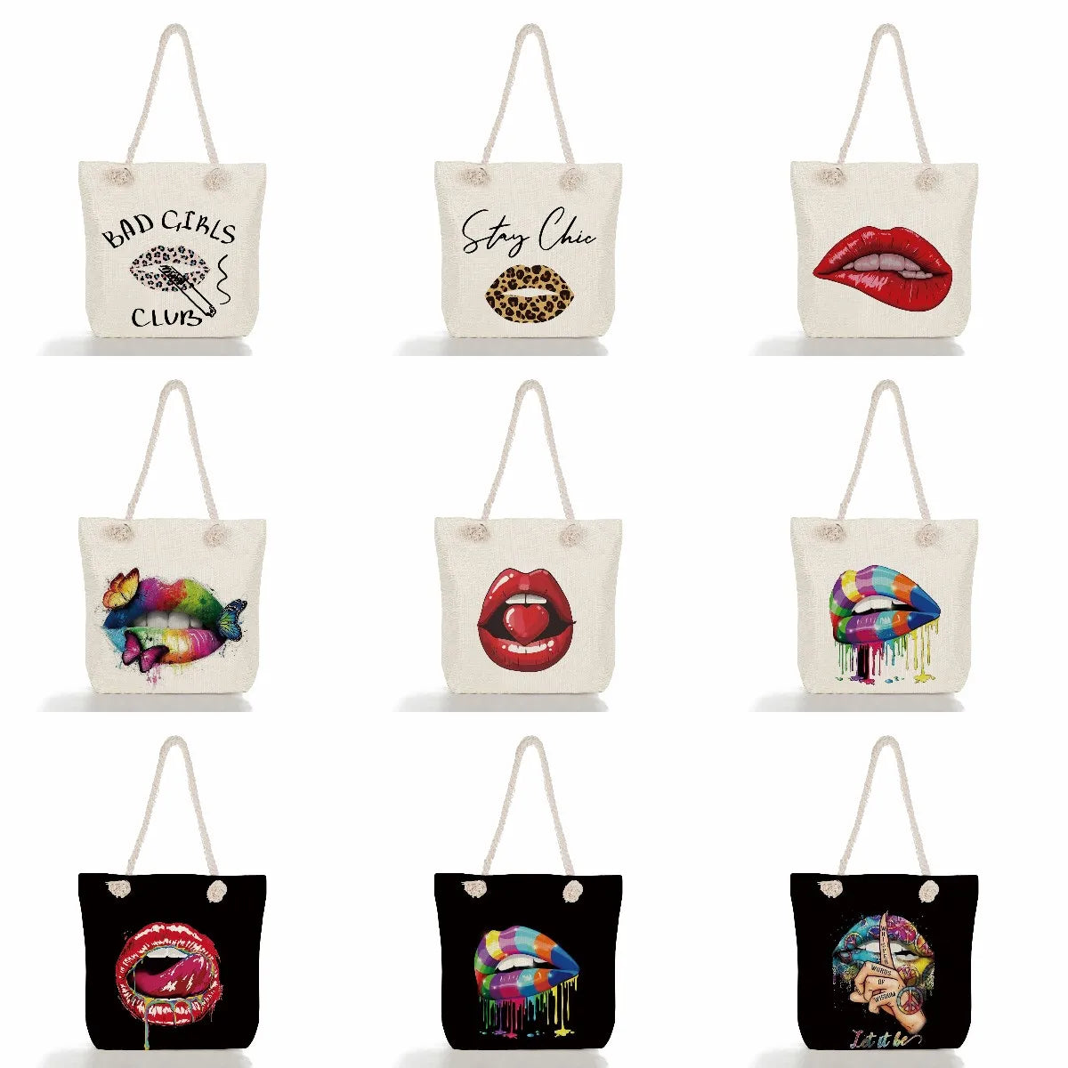 Leopard Lips Print Shoulder Bags High Capacity Women Totes