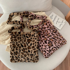 Leopard Print Crossbody Bag for Women Plush Winter Shoulder Handbag